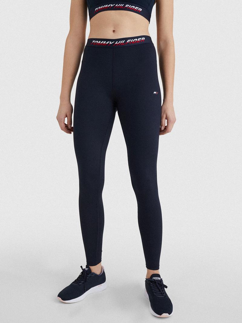 Női Tommy Hilfiger Regular-Derekú Logo Tape Legging Kék | HU 231HAP